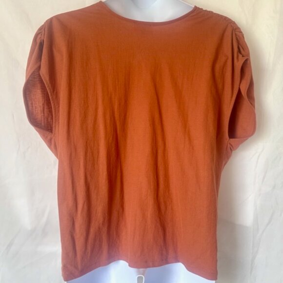 3 for $15 Alythea Women's XL Rust Orange Knot Front Top - Dolman Short Sleeve - Picture 3 of 5